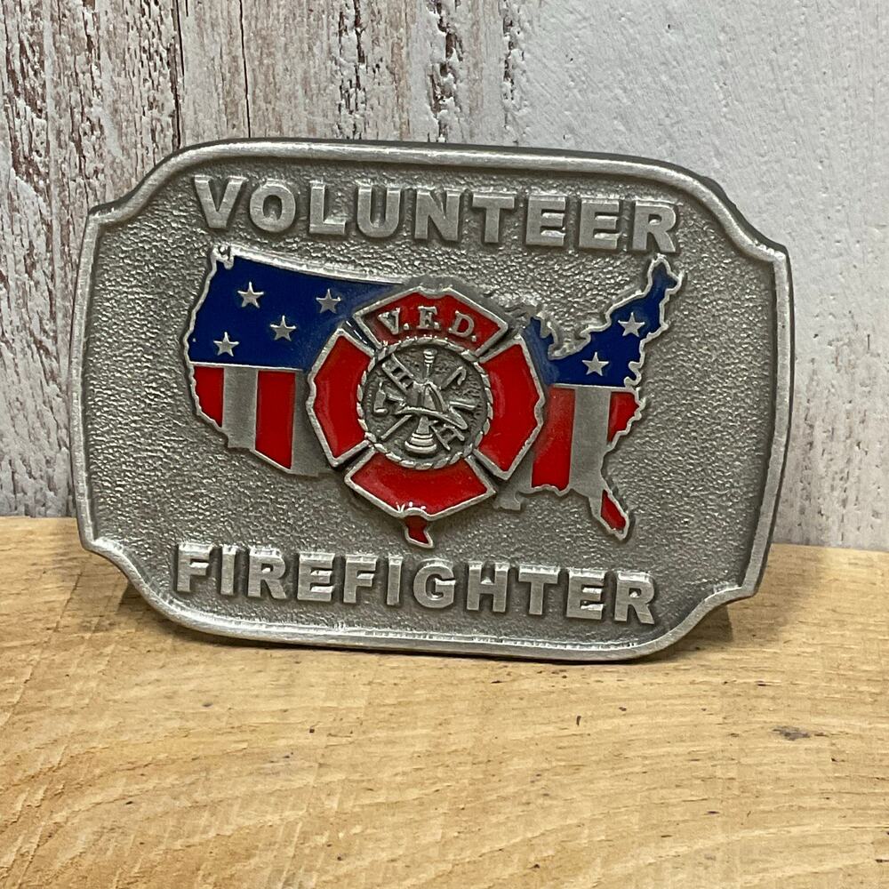 C J Volunteer Firefighter‎ Belt Buckle 1998 Mens Patriotic USA First Responder